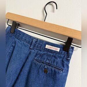 Vintage Calvin Klein Blue Denim Pleated wide leg trousers
